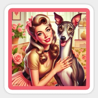 Greyhound Dog and Beautiful Woman Vintage Retro Sticker